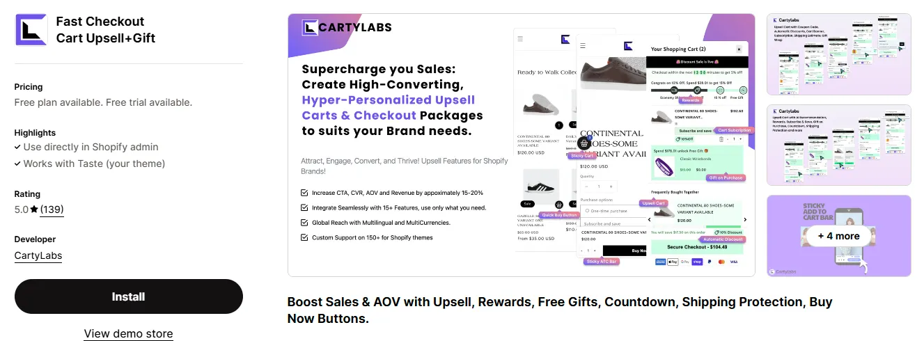 Fast Checkout Cart Upsell+Gift